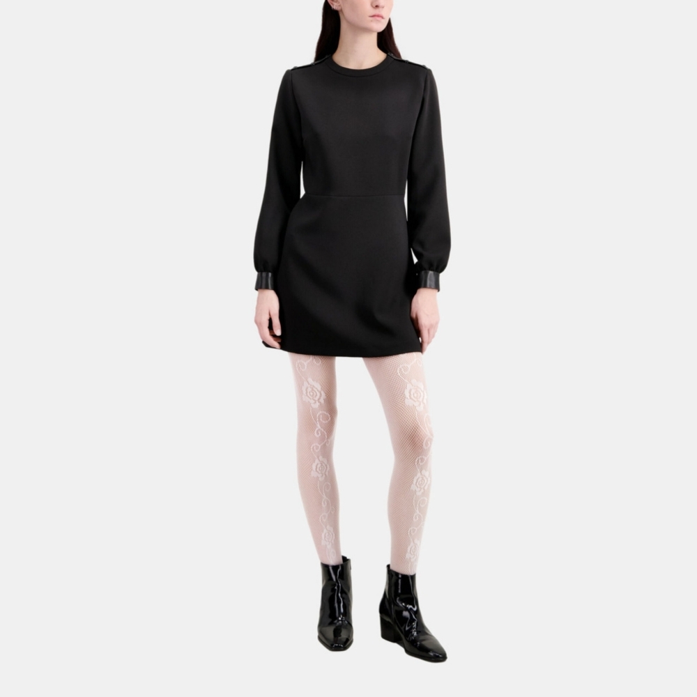 The Kooples Elegant Black Dress with Leather Accents